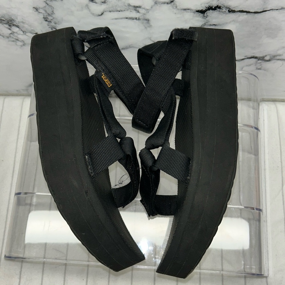 Teva Black Sandals with Gold Logo Flatform Universal Sandal - Picture 5 of 10